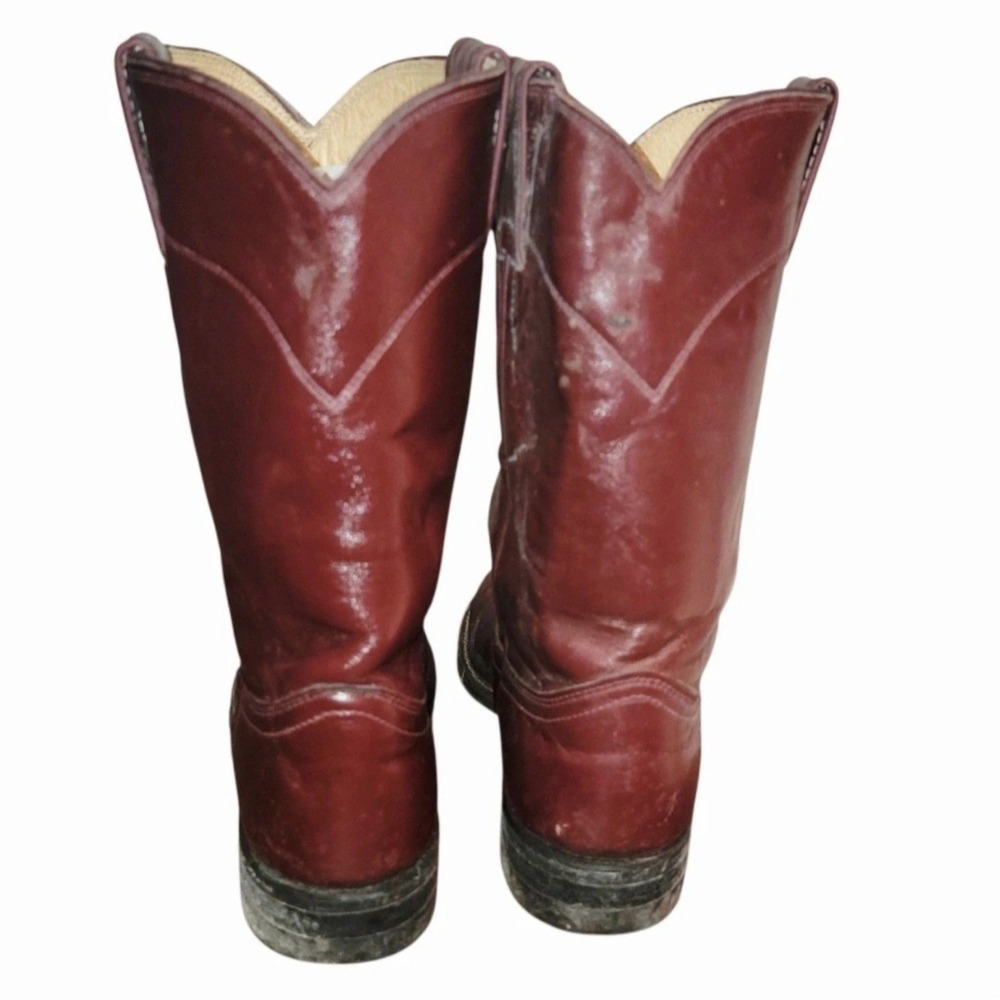 Justin Women's Western Cowboy Boots Size 7B Burgundy Leather USA - Picture 2 of 5